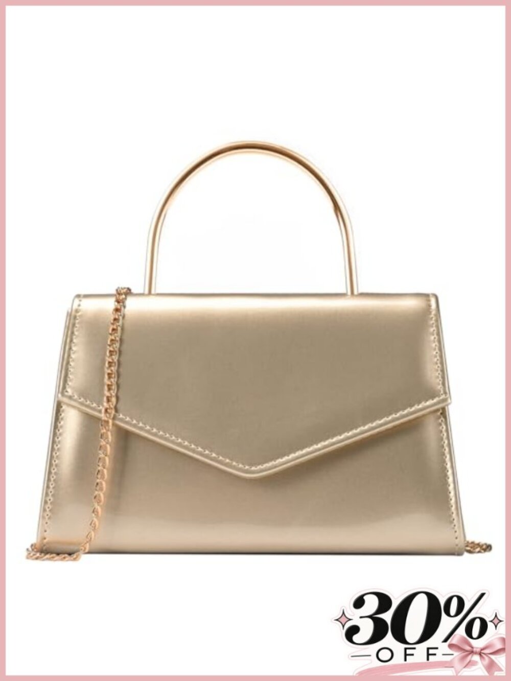 Vegan Leather Evening Clutch Purse with Chain Strap Top Handle